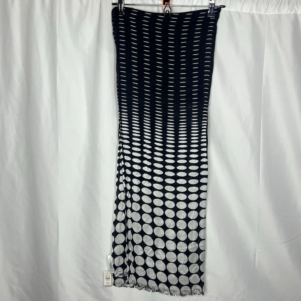 Talbots Women’s Black & White Scarf Wrap Polka Dots Classic Boho Lightweight